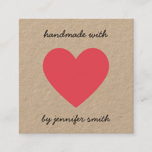 赤いハートイヤリングスタッド表示カード付き手作り スクエア名刺 (正面)
