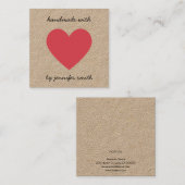 赤いハートイヤリングスタッド表示カード付き手作り スクエア名刺 (正面/裏面)