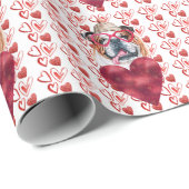 赤いハートイングリッシュブルドッグ犬の恋人バレンタイン ラッピングペーパー (ロールコーナー)
