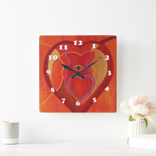 赤いハートインサイダースクエアウォールクロック スクエア壁時計 (ホーム)
