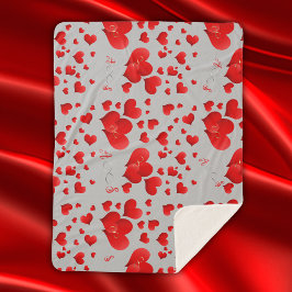 赤いハートインフィニティイニシャルモノグラムオングレー | シェルパブランケット