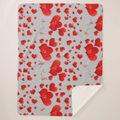赤いハートインフィニティイニシャルモノグラムオングレー | シェルパブランケット (正面)