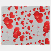 赤いハートインフィニティイニシャルモノグラムオングレー | フリースブランケット (正面(横))