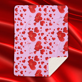 赤いハートインフィニティイニシャルモノグラムオンピンク | シェルパブランケット