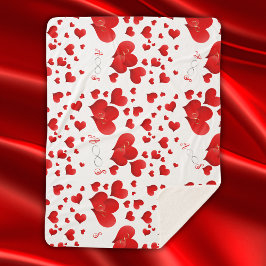 赤いハートインフィニティイニシャルモノグラムオンホワイト | シェルパブランケット