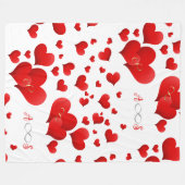 赤いハートインフィニティイニシャルモノグラムオンホワイト | フリースブランケット (正面(横))