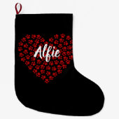 赤いハートインポープリンツペット名クリスマス ラージクリスマスストッキング (正面)