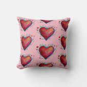 赤いハートウォーターカラーアートスロークッション クッション (正面)