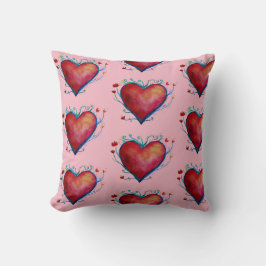 赤いハートウォーターカラーアートスロークッション クッション
