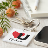 赤いハートウラブバレンタインズデイブラックタイポグラフィ キーホルダー (正面右)