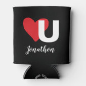 赤いハートウラブバレンタインデーモノグラムの名 缶クーラー (正面)