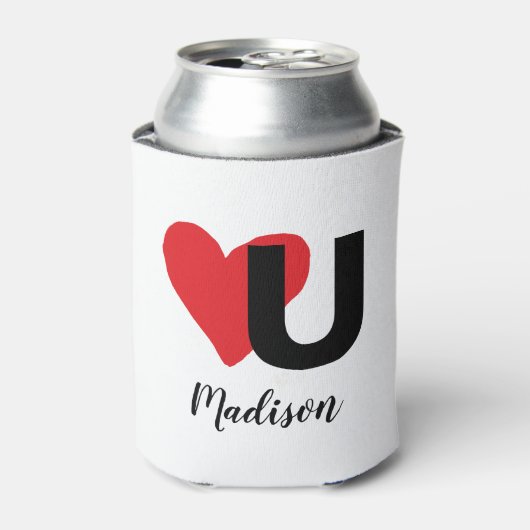 赤いハートウラブバレンタインデーモノグラムの名 缶クーラー (缶正面)