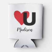 赤いハートウラブバレンタインデーモノグラムの名 缶クーラー (正面)