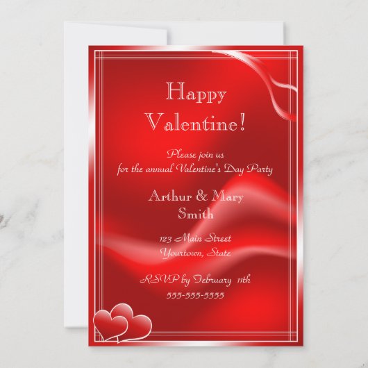 赤いハートエレガントのバレンタインデーパーティー 招待状 (裏面)