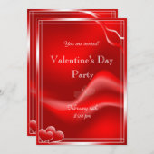 赤いハートエレガントのバレンタインデーパーティー 招待状 (正面/裏面)