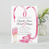 赤いハートエレガントシャンパングラス 招待状 (スタンド正面)