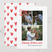 赤いハートエレガントハッピーバレンタインデー3写真 シーズンカード (正面/裏面)