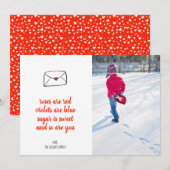 赤いハートエンベロープバレンタインのフォトカード シーズンカード (正面/裏面)