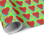 赤いハートオングリーンパターン紙 ラッピングペーパー (ロールコーナー)
