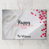 赤いハートオンザホワイトシルクバレンタインランチョンマット ペーパーパッド (折り畳み)