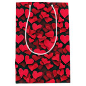 赤いハートオンブラックバレンタイン ミディアムペーパーバッグ (正面)