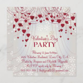 赤いハートオンラディアントホワイトバレンタインパーティー 招待状 (正面/裏面)