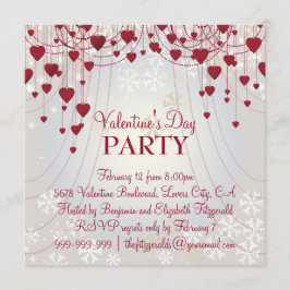 赤いハートオンラディアントホワイトバレンタインパーティー 招待状
