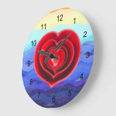 赤いハートオン波型バレンタイン大時計 ラージ壁時計 (傾斜)