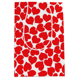 赤いハートオン白 ミディアムペーパーバッグ