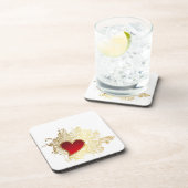 赤いハートオン金ゴールドフィリグリー コースター (右側)