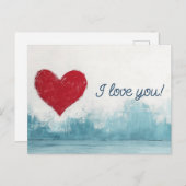 赤いハートオン青い背景の愛 ポストカード (正面/裏面)