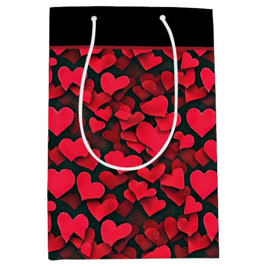 赤いハートオン黒バレンタイン中抱き枕 ミディアムペーパーバッグ (正面)