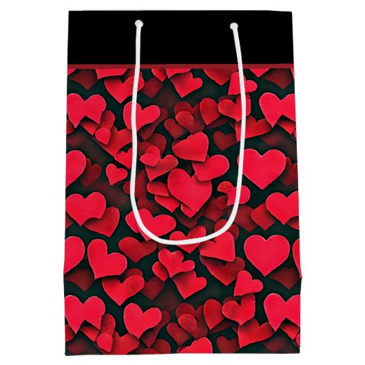 赤いハートオン黒バレンタイン中抱き枕 ミディアムペーパーバッグ (裏面)