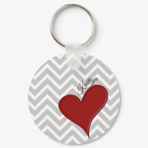 赤いハートオンGray Chevronストライプ（名前）