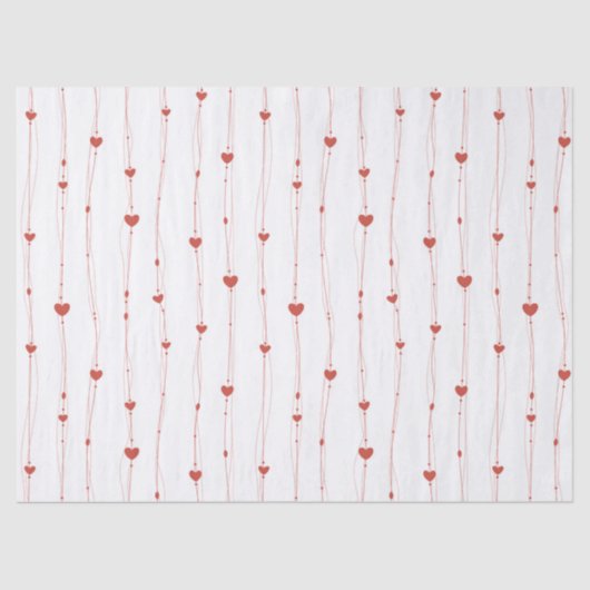 赤いハートオンRibbonsシームレスパターンバレンタイン 薄葉紙 (正面)