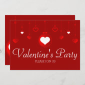 赤いハートオーナメントバレンタインパーティの招待状 招待状 (正面/裏面)