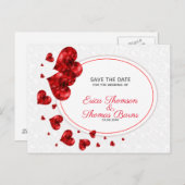 赤いハートオーバーホワイトダマスク 案内ポストカード (正面/裏面)