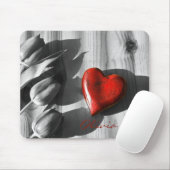赤いハートカスタムモノクロチューリップバレンタインデー マウスパッド (マウス)