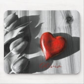 赤いハートカスタムモノクロチューリップバレンタインデー マウスパッド (正面)