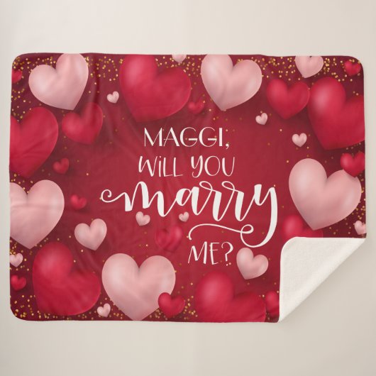 赤いハートカスタム結婚提案 シェルパブランケット (正面(横))
