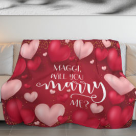 赤いハートカスタム結婚提案 フリースブランケット