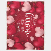 赤いハートカスタム結婚提案 フリースブランケット (正面)