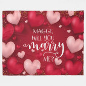 赤いハートカスタム結婚提案 フリースブランケット (正面(横))