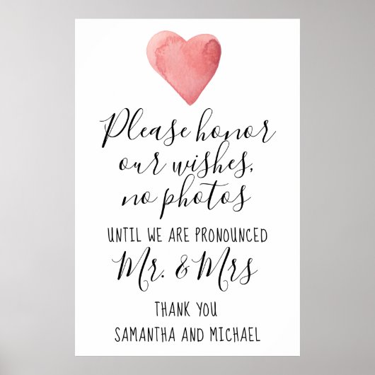 赤いハートカメラ結婚フリー式サイン ポスター (正面)