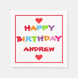 赤いハートカラフルパーソナライズされた誕生会 スタンダードカクテルナプキン