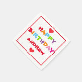 赤いハートカラフルパーソナライズされた誕生会 スタンダードカクテルナプキン (角)