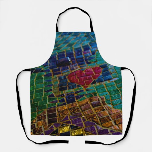 赤いハートカラフルモザイク エプロン (正面)