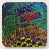 赤いハートカラフルモザイク コースター (正面)