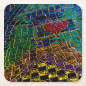 赤いハートカラフルモザイク スクエアペーパーコースター (正面)