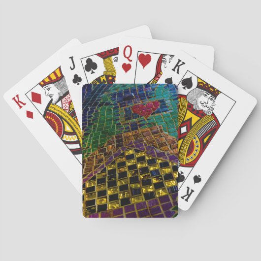 赤いハートカラフルモザイク トランプ (裏面)